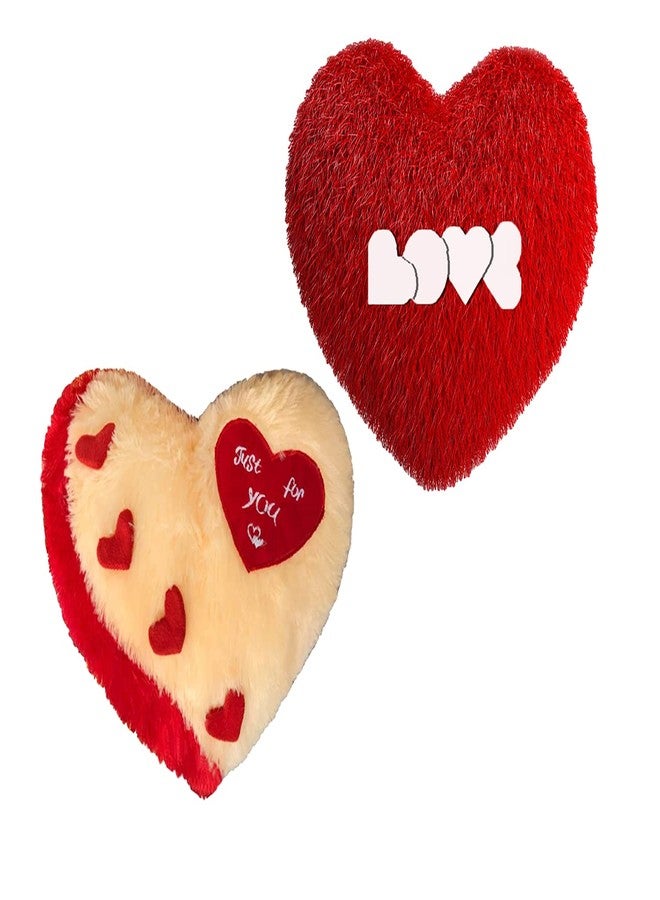 PICKKART Love Heart Shape Soft Pillows Combo for Gift to Girls/Boys/Girlfriend- Beautiful Love Gift Item (Beige+RED) - Image 1